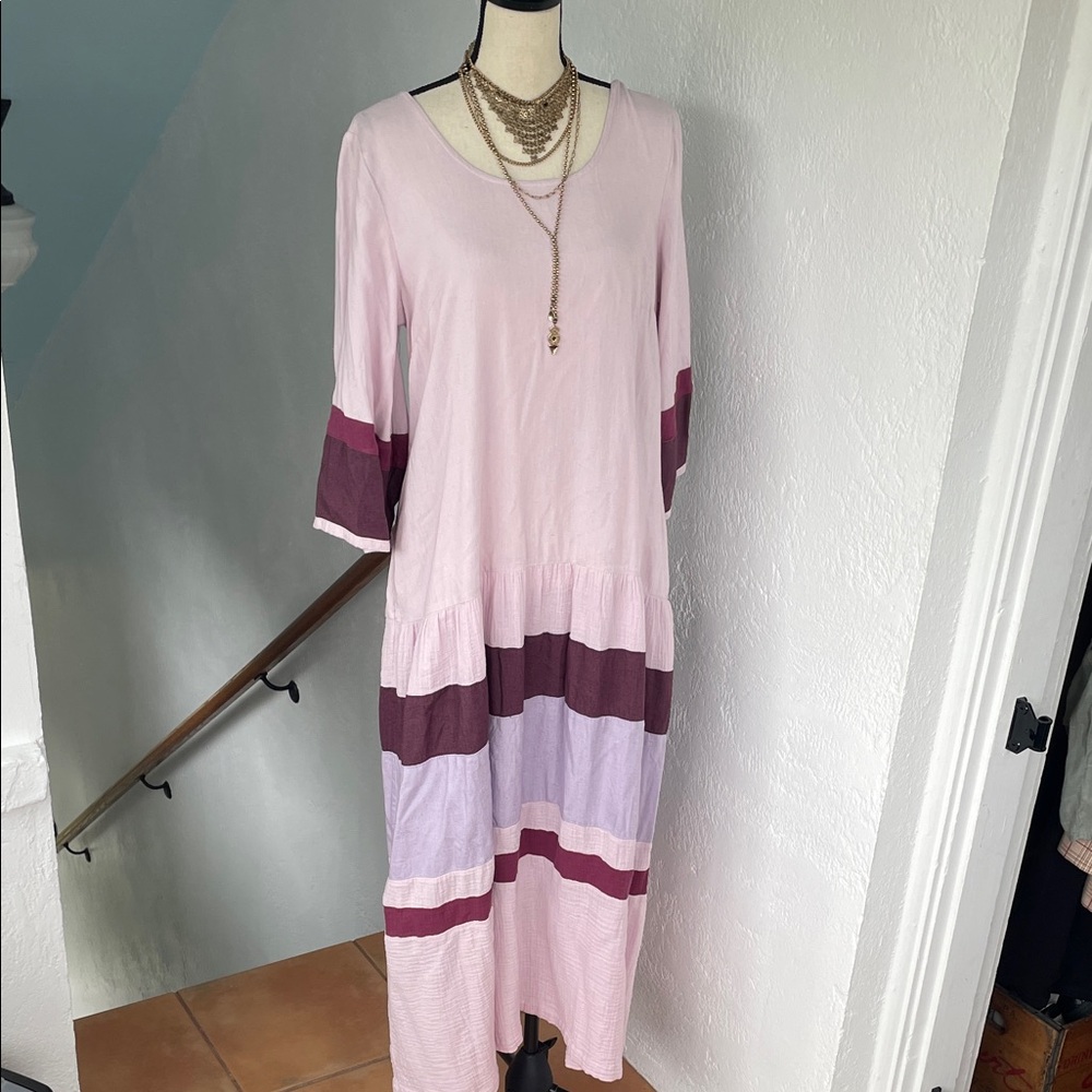 Free People NWT Manda Cotton Midi Dress‎ Lilac Pink has Pockets Oversized Small
